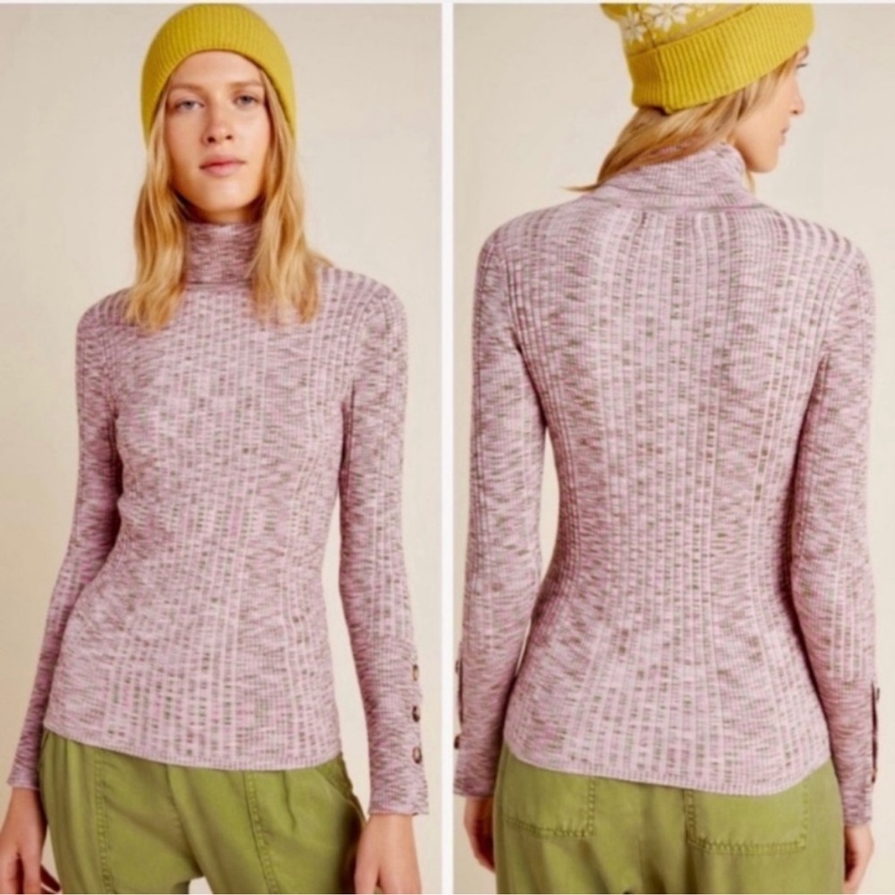 Anthropologie Ribbed Button Cuff Turtleneck Top XS